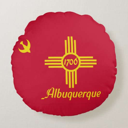Flag of Albuquerque, New Mexico Round Pillow ラウンドクッション (正面)