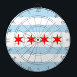 Flag of Chicago, Illinois Dartboard ダーツボード<br><div class="desc">Dartboard with flag of city of Chicago (largest city in Illinois),  white and light blue striped flag with four red stars</div>