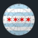 Flag of Chicago, Illinois Dartboard ダーツボード<br><div class="desc">Dartboard with flag of city of Chicago (largest city in Illinois), white and light blue striped flag with four red stars</div>