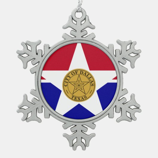 Flag of Dallas, Texas Snowflake Pewter Christmas O スノーフレークピューターオーナメント (正面)