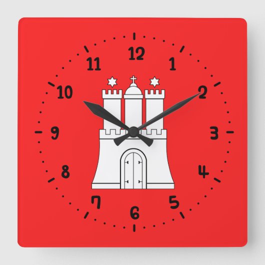 Flag of Hamburg Square Wall Clock スクエア壁時計 (正面)