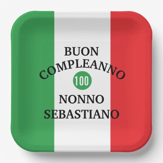 Flag of Italy Buon Compleanno or Anniversario  ペーパープレート (正面)