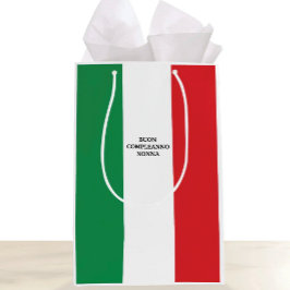 Flag of Italy Buon Compleanno or Custom Wording ミディアムペーパーバッグ