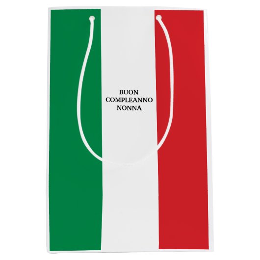 Flag of Italy Buon Compleanno or Custom Wording ミディアムペーパーバッグ (正面)