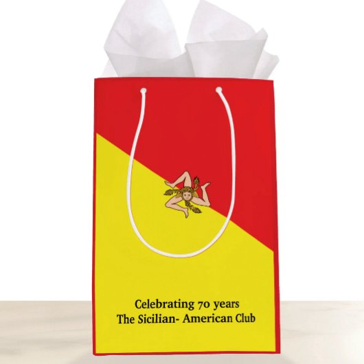 Flag of Italy Sicily with Custom Wording ミディアムペーパーバッグ