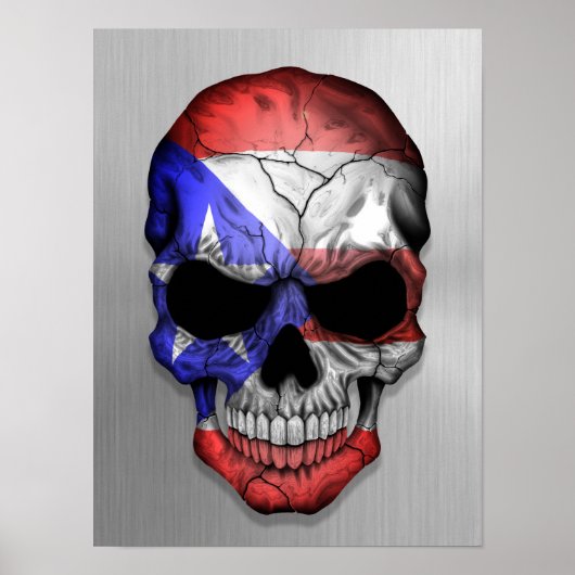 Flag of Puerto Rico on a Steel Skull Graphic ポスター (正面)