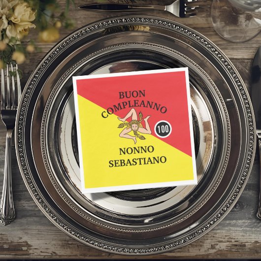 Flag of Sicily Buon Compleanno or Anniversario  スタンダードランチョンナプキン