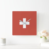 Flag of Switzerland – Schweiz – Suisse – Svizzera スクエア壁時計 (ホーム)
