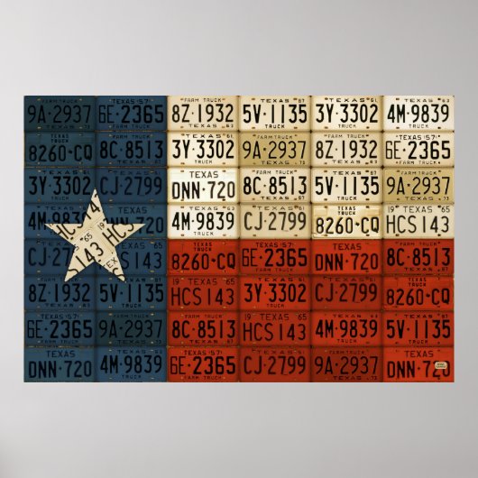 Flag of Texas Lone Star State License Plate Art ポスター (正面)