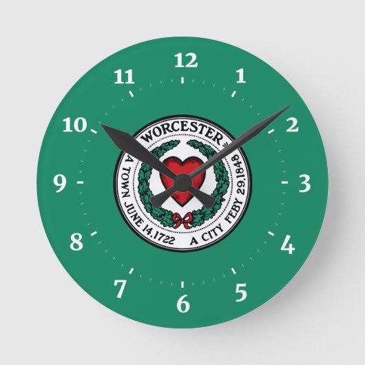 Flag of Worcester, Massachusetts Wall Clock ラウンド壁時計 (正面)
