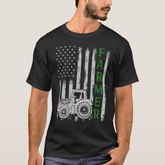 Flag with Tractor  Patriotic Farmer N Farming Trac Tシャツ (正面)