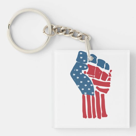 Flagge USA auf einer angehobenen geballten Faust キーホルダー (正面)