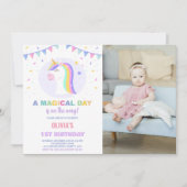 Flags Unicorn誕生日招待状と写真 招待状 (正面)