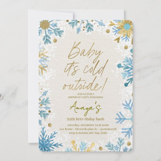 Flakes Frame Winter Birthday Bash Invitation 招待状 (正面)