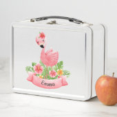 Flamant Rose Fleurs Personnalisée Enfant メタルランチボックス (インサイチュ)