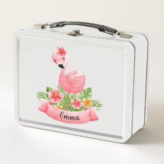 Flamant Rose Fleurs Personnalisée Enfant メタルランチボックス