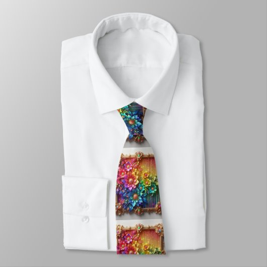 Flamboyant Neck Tie | Rainbow Flowers Faux Glitter ネクタイ (タイ)