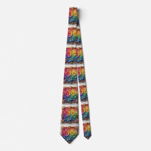 Flamboyant Neck Tie | Rainbow Flowers Faux Glitter ネクタイ (正面)