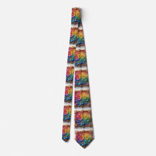 Flamboyant Neck Tie | Rainbow Flowers Faux Glitter ネクタイ (裏面)