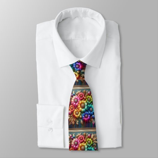 Flamboyant Neck Tie | Rainbow Flowers Faux Glitter ネクタイ (タイ)