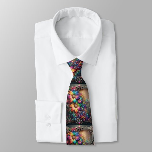 Flamboyant Neck Tie | Rainbow Flowers Faux Glitter ネクタイ (タイ)