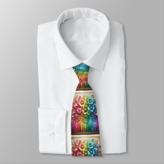 Flamboyant Neck Tie | Rainbow Flowers Faux Glitter ネクタイ (タイ)
