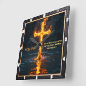 Flame Cross Water Baptism Spirit Matthew 3:11 スクエア壁時計 (傾斜)