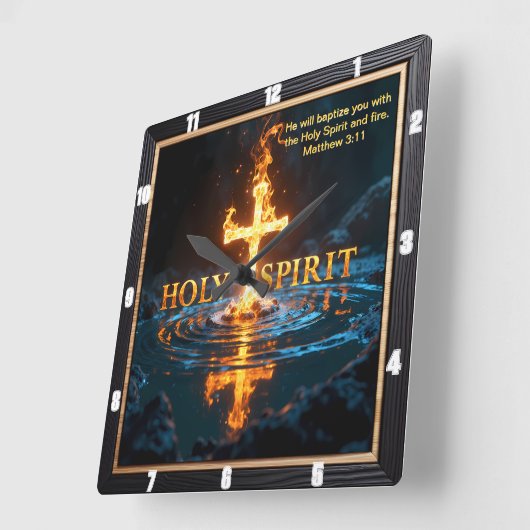 Flame Cross Water Reflection Spirit Matthew 3:11 スクエア壁時計 (傾斜)