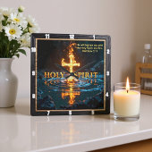 Flame Cross Water Reflection Spirit Matthew 3:11 スクエア壁時計