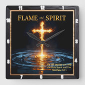 Flame Cross Water Spirit Baptism Matthew 3:11 スクエア壁時計 (正面)