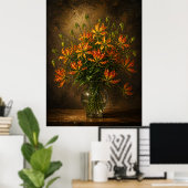 Flame Lily Wall Art – Dramatic Floral Oil Painting ポスター (ホームオフィス)