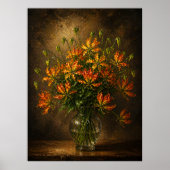 Flame Lily Wall Art – Dramatic Floral Oil Painting ポスター (正面)