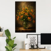 Flame Lily Wall Art – Dramatic Floral Oil Painting ポスター (ホームオフィス)