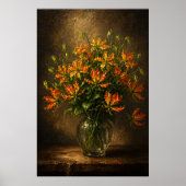 Flame Lily Wall Art – Dramatic Floral Oil Painting ポスター (正面)