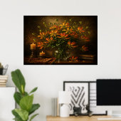 Flame Lily Wall Art – Dramatic Floral Oil Painting ポスター (ホームオフィス)