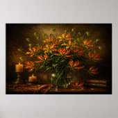Flame Lily Wall Art – Dramatic Floral Oil Painting ポスター (正面)