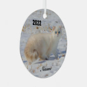 Flame Point Cat with Blue Eyes in the snow メタルオーナメント (正面右)