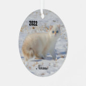 Flame Point Cat with Blue Eyes in the snow メタルオーナメント (正面左)