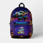 Flame Racer Backpack on the roadways プリントバックパック (正面)