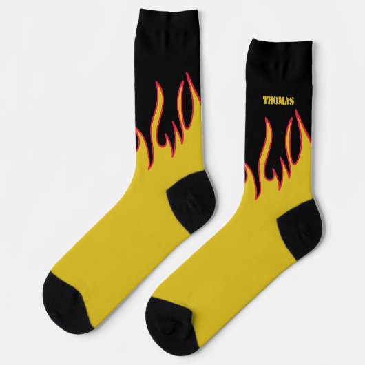 Flame Socks Personalized Yellow and Black ソックス (左)