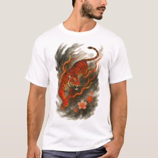 【Flame Tiger Japanese Ink Art Men’s T-Shirt】 Tシャツ