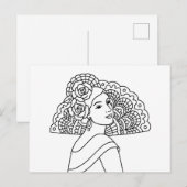Flamenco Spanish Lady With Fan Ink art Drawing シーズンポストカード (正面/裏面)