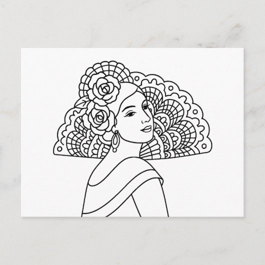 Flamenco Spanish Lady With Fan Ink art Drawing シーズンポストカード (正面)