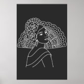 Flamenco Spanish Lady With Fan Ink art Drawing ポスター (正面)