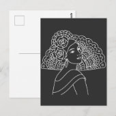Flamenco Spanish Lady With Fan Ink art Drawing ポストカード (正面/裏面)