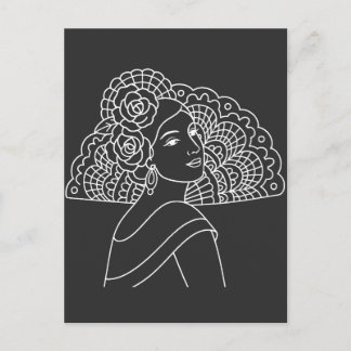 Flamenco Spanish Lady With Fan Ink art Drawing ポストカード