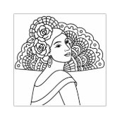 Flamenco Spanish Lady With Fan Ink art Drawing ラバースタンプ (インプリント)