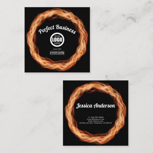 Flamesクリエイティブユニークトレンディーロゴの追加 スクエア名刺 (正面/裏面)