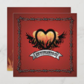 Flames Heart Rock 'n' Roll Biker Wedding Invitatio 招待状 (正面/裏面)