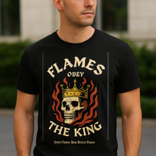 Flames Obey the King – Crowned Skull Fire T-Shirt  Tシャツ